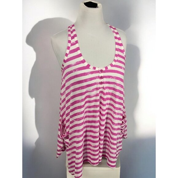Splendid Womens Striped Racerback Tank Top Scoop Neckline Pink White NEW Medium - Picture 7 of 9